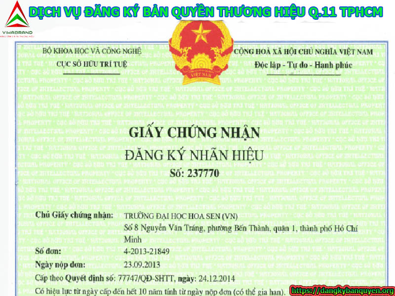 Dịch vụ đăng ký bản quyền thương hiệu Quận 11