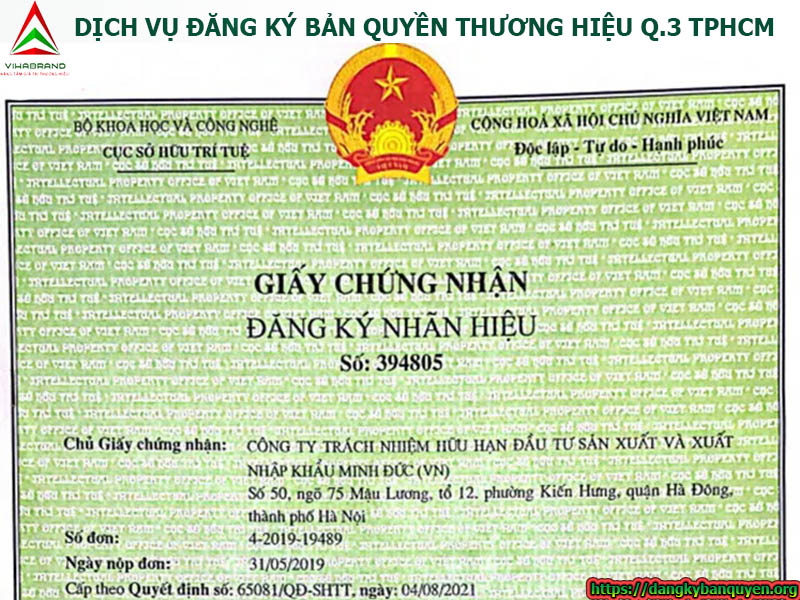 Dịch vụ đăng ký bản quyền thương hiệu Quận 3